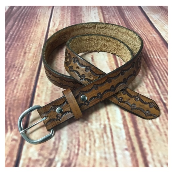 New! Genuine Leather Tooled Belt - Picture 1 of 13
